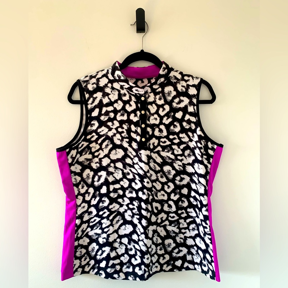 Tail Black and White Womens Print Golf Tank with Pink Accents Snap Collar Size L